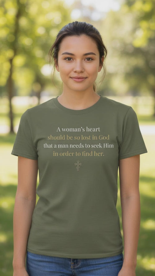 Video for A Woman's Heart Lost in God Christian T-Shirt